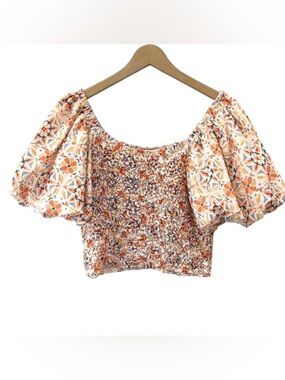 Anthropologie Dolan On or Off The Shoulder Textured Top M Orange Motif smocked